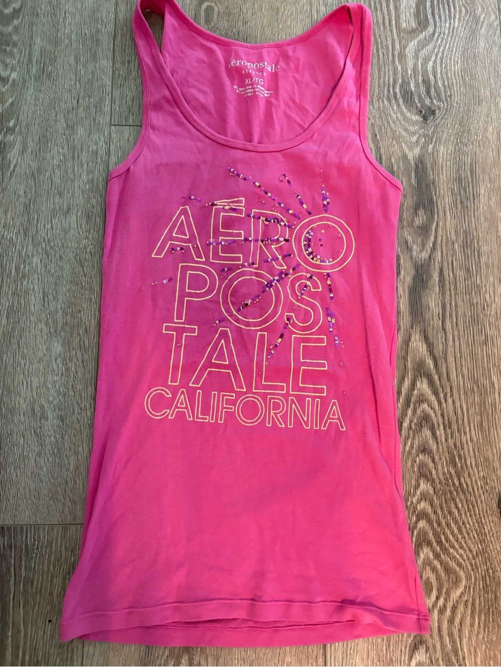 Y2K VTG AERO Aeropostale Spell Out Women Sequin Bead Tank Tee XL Extra Large